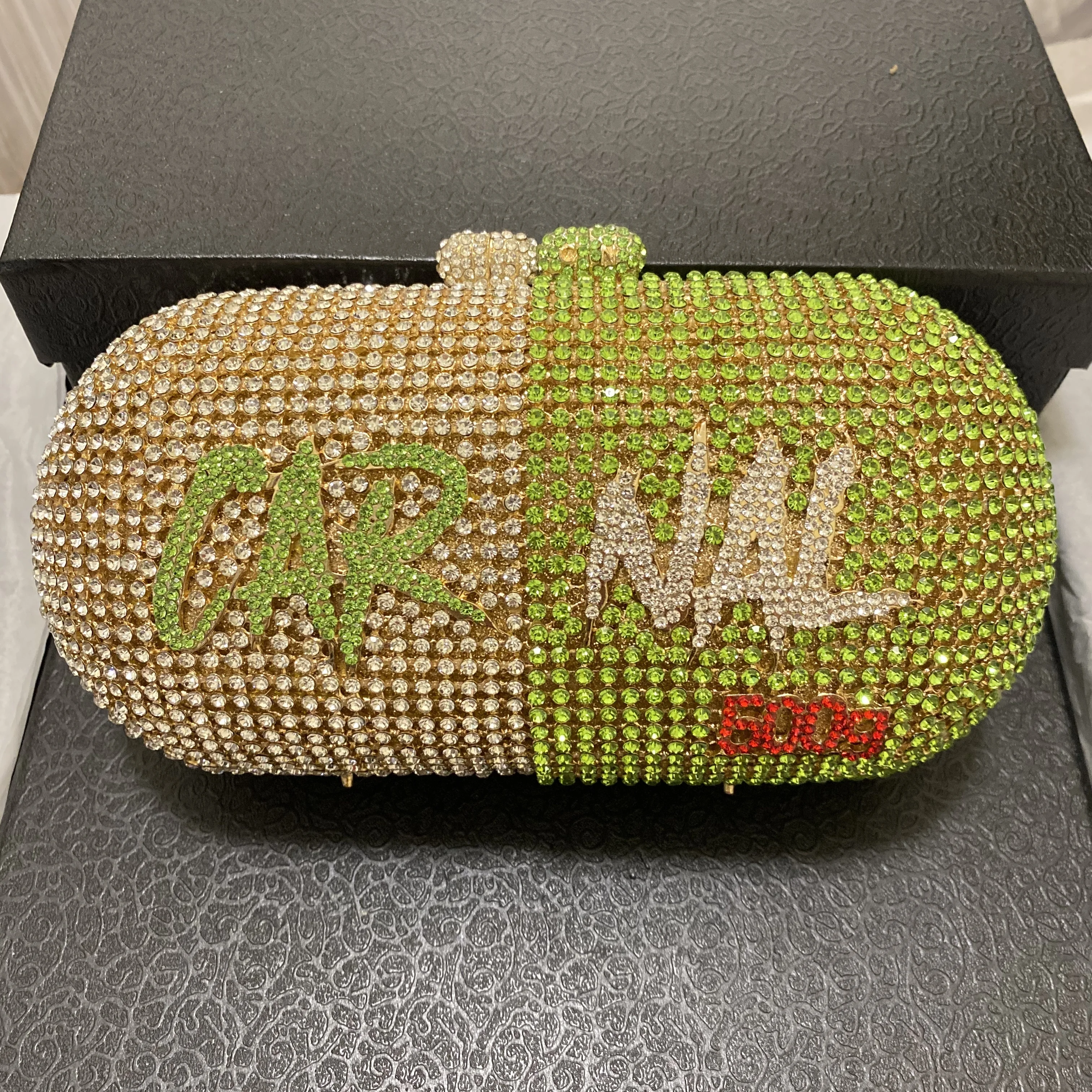 WHTUOHENG вечерние клатчи с белыми/зелеными стразами и надписью роскошные женские