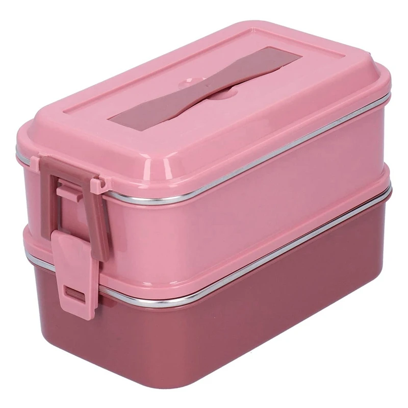 

Stainless Steel Insulated Lunch Box Square Portable Leak-Proof Lunch Box With Handle Cherry Blossom Pink