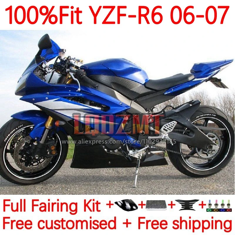 

Blue white Injection Fairing For YAMAHA YZF-R6 YZF R6 600CC R 6 600 CC YZF-600 YZFR6 2006 2007 YZF600 06 07 OEM Frame 26No.77