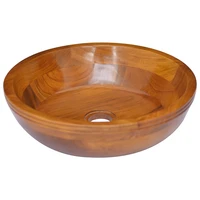 wash basin solid teak wood %cf%8640x10cm luxury practical sink countertop round bathroom adornment interior design wooden basin