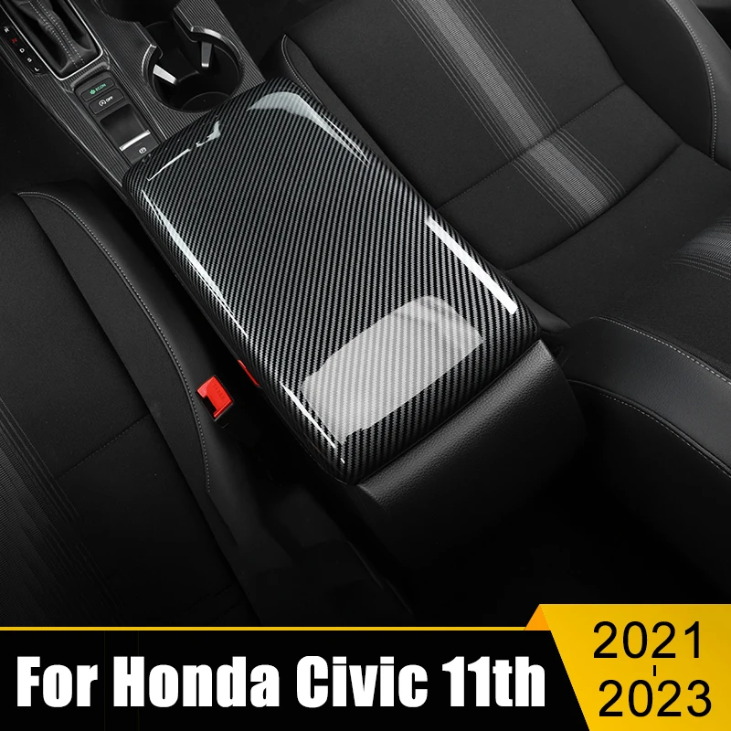 

For Honda Civic 11th Gen 2021 2022 2023 ABS Carbon Car Center Console Armrest Box Cover Central Armrests Panel Trim Case Sticker