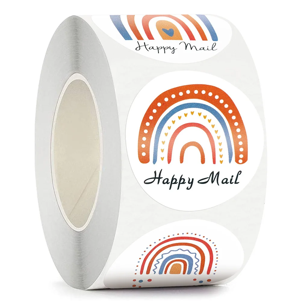 Наклейки Happy Mail в рулоне 500 шт. милые радужные наклейки для маленького бизнеса