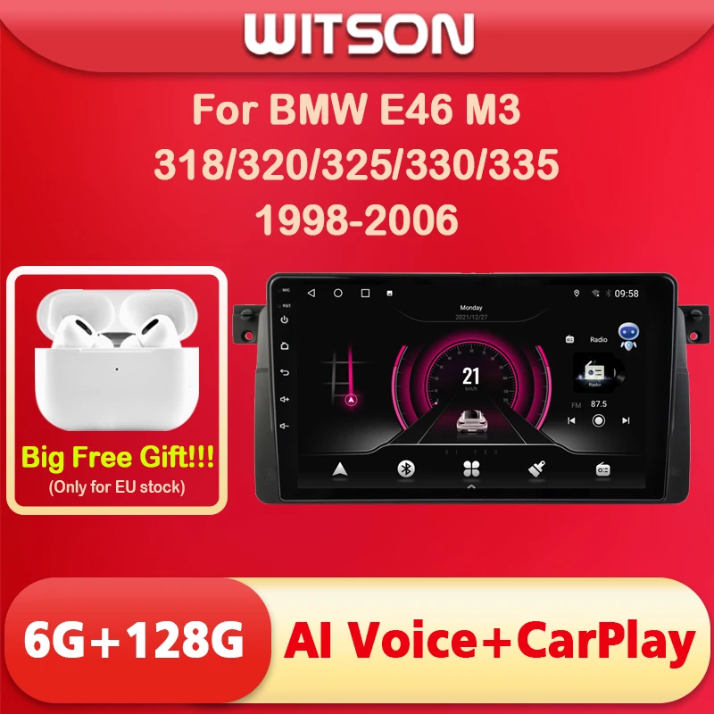 WITSON Android 11 AI VOICE Car Radio for BMW E46 M3 318 320 325 330 335 1998-2008 Carplay Auto Multimedia GPS WiFi Navi Audio