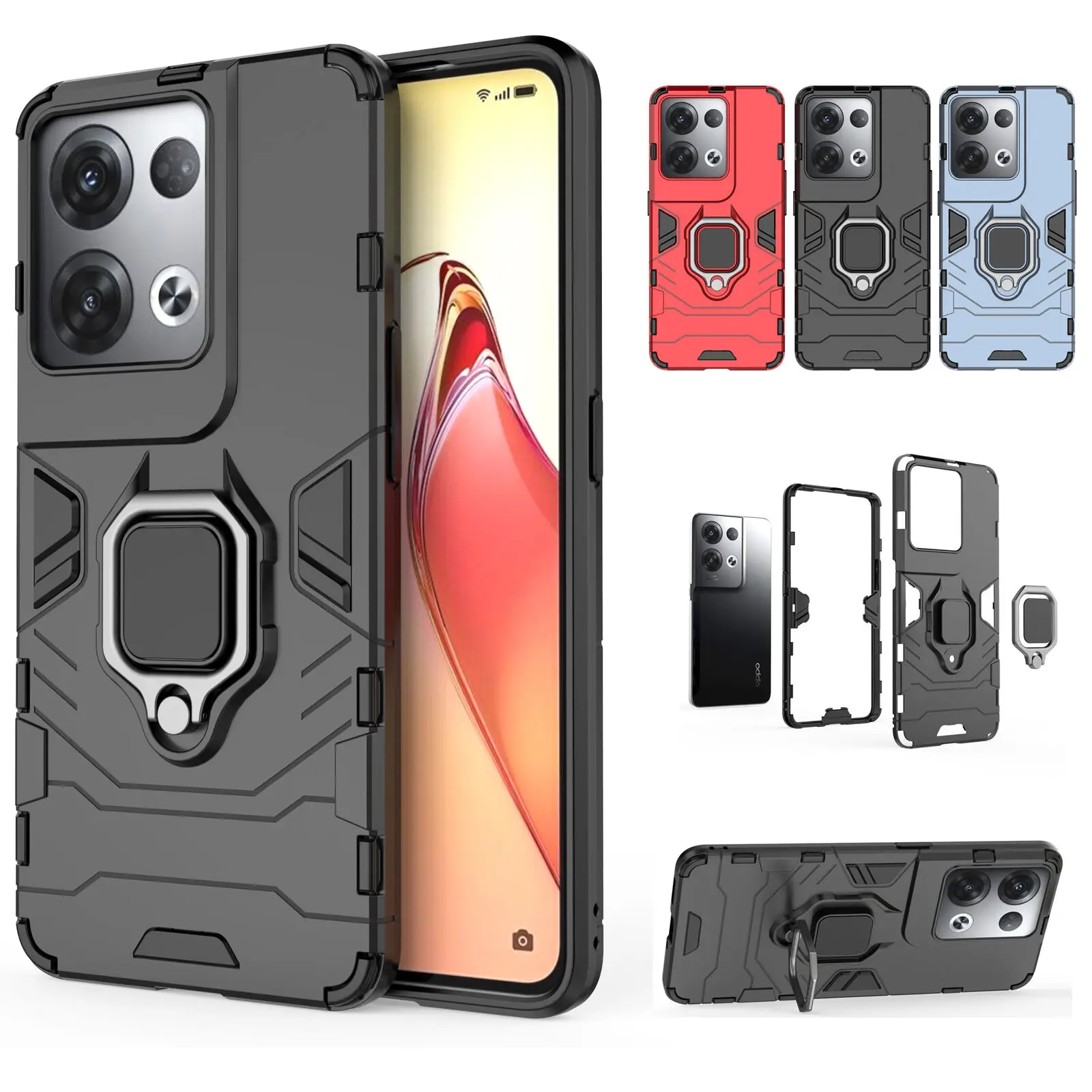 

Mobile Phone Case with Magnetic Ring Shockproof Armor Cover Hybrid Ring Stand Case For OPPO Reno 8 Pro 8 Lite 5G