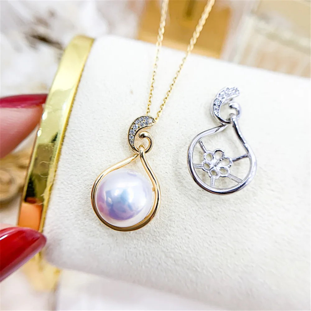 

DIY Pearl Mini S925 Sterling Silver Pendant with Empty Holder Gold Silver Necklace Pendant with 11-13mm Beads
