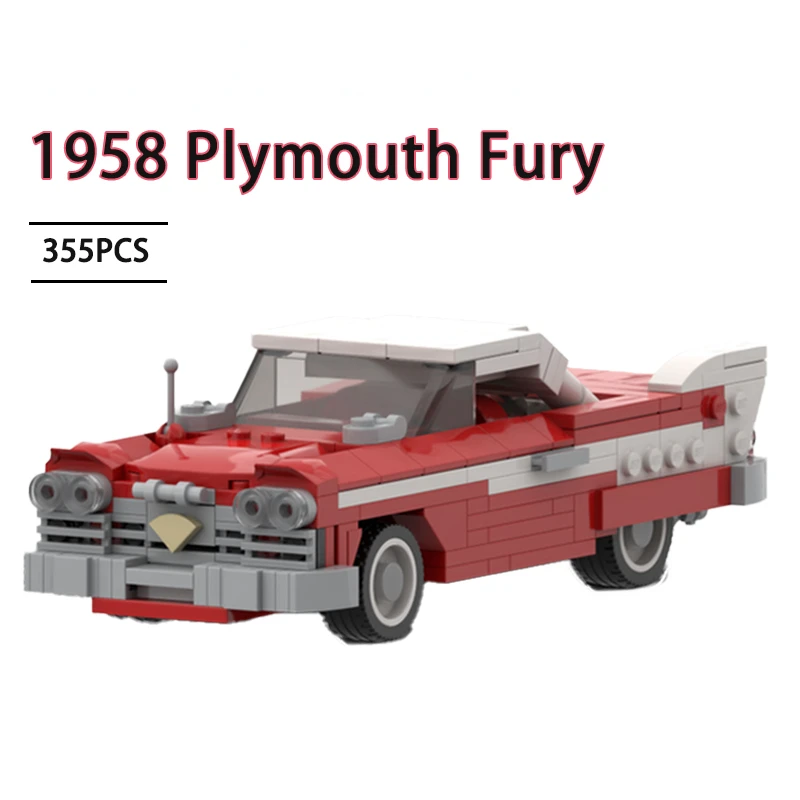 

Классический гоночный автомобиль, модель 1958 Plymouth Fury, механический классический автомобиль MOC, игрушки для мальчиков, подарок