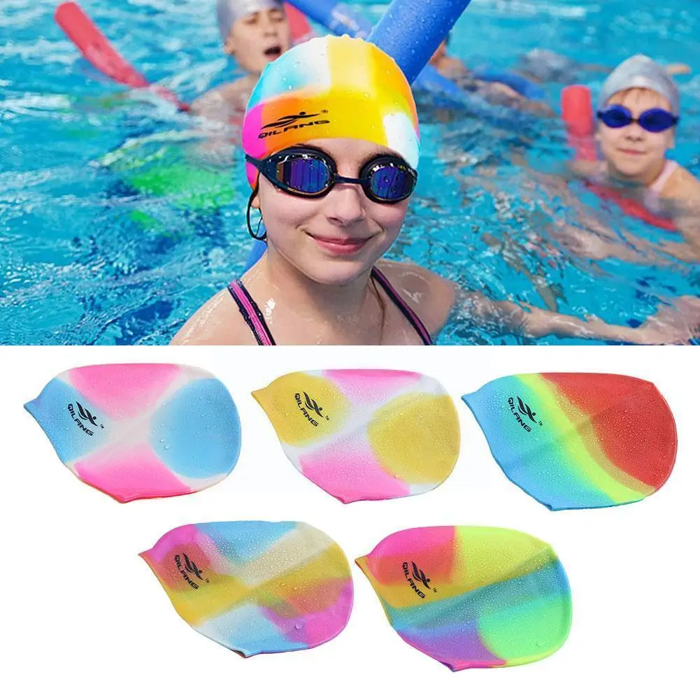 

Kids Swimming Cap Protect Ears Swim Pool Hat Elastic Fabric Colorful Hat For Children Ear Swim Equipment Accesso W1q7