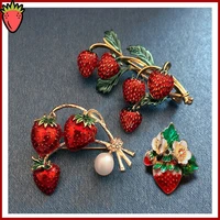 enamel strawberry brooches fruit cute flower strawberry girl brooch enamel silk scarf buckle clothing diy hat bag accessories