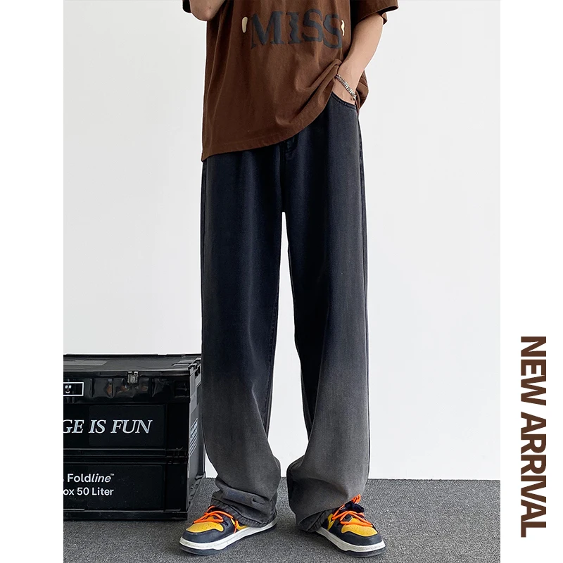 Blue Black Baggy Jeans Men Fashion Harajuku Gradient Straight Jeans Men Streetwear Hip-hop Loose Denim Pants Mens Trousers S-2XL