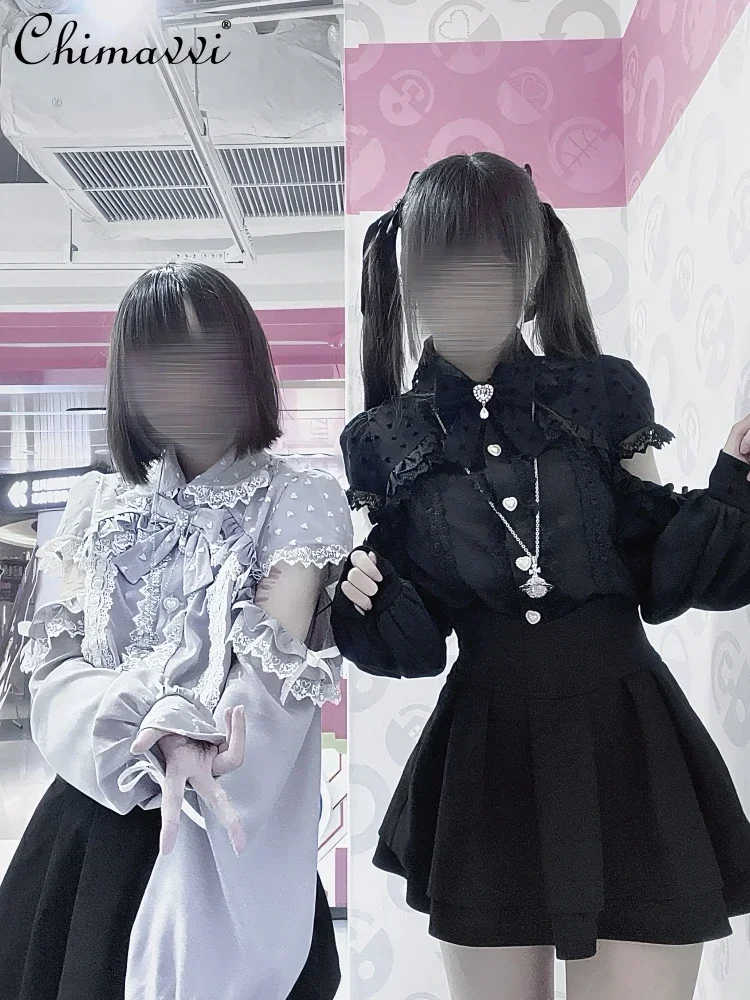 Японская рубашка массового производства с кружевным бантом для девочек длинными