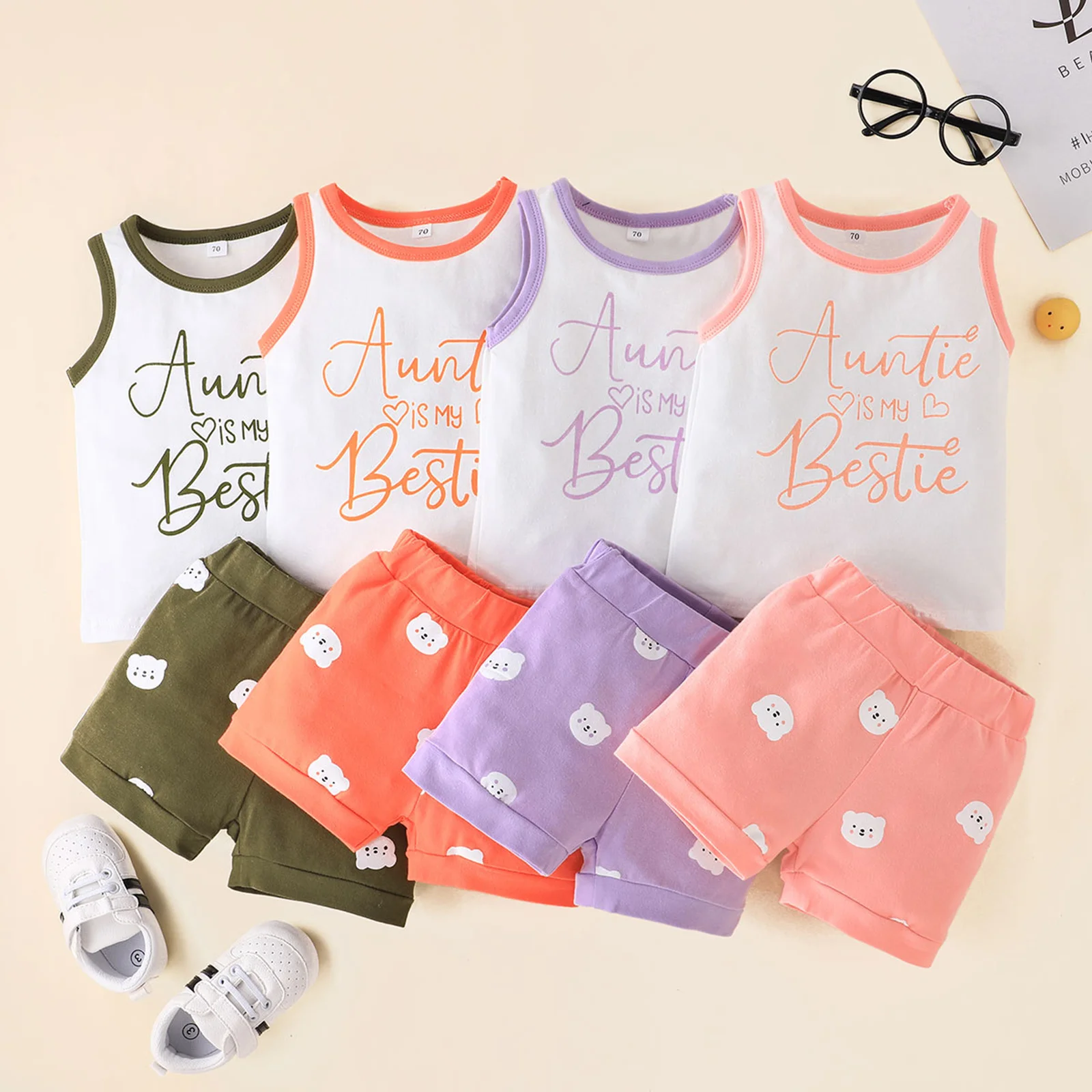 

2022 Summer Baby Girls Boy Shorts Set Lovely Cotton Linen Casual Sleeveless Tops+elastic Shorts for Kids Clothing Outfit