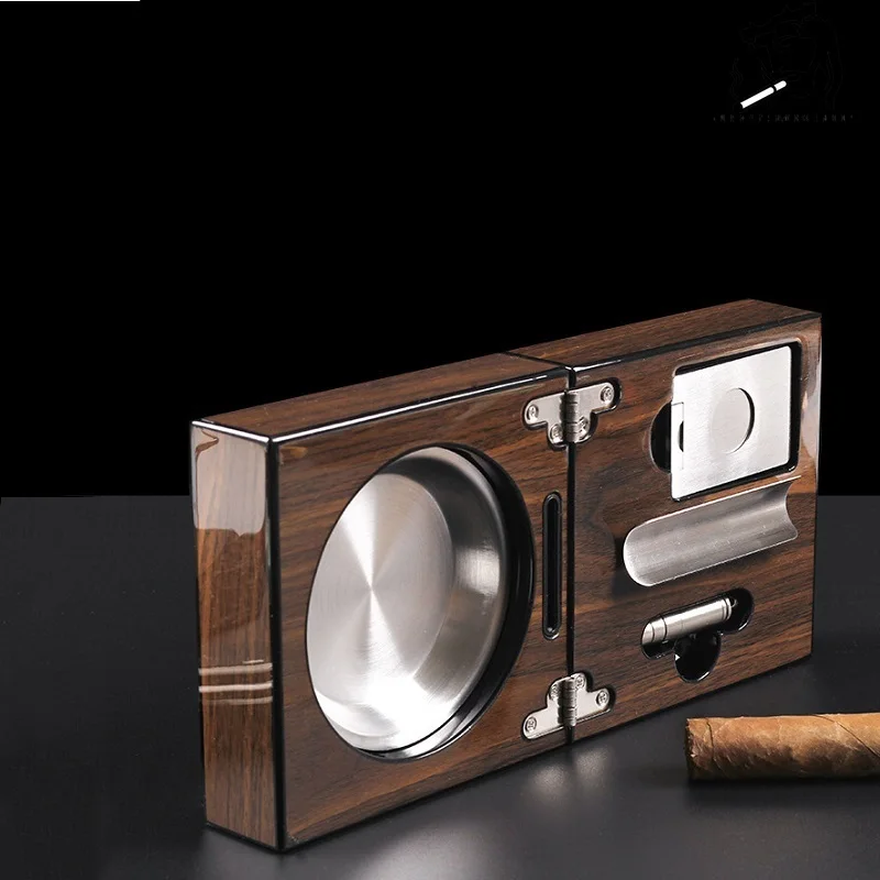 

JUSES' SMOKESHOP New Foldable solid wood stainless steel cigar ashtray set. Boutique gift smoking accessories