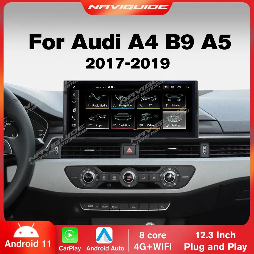 

NAVIGUIDE 12.3'' Carplay For Audi A4 B9 A5 LHD 2017-2019 Android 11 Car Radio Multimedia Player Stereo Navigation Head Unit BT