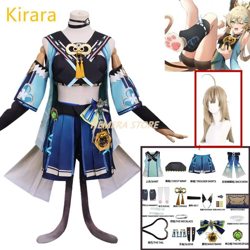 

Костюм для косплея Kirara Genshin Impact, костюм для косплея аниме, Униформа, парик, костюм на Хэллоуин, Женский костюм для ролевых игр