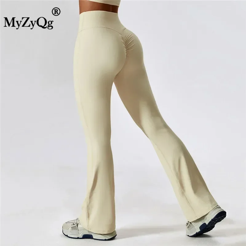 MyZyQg женские осенние широкие брюки с подтяжкой бедер расклешенные для йоги и