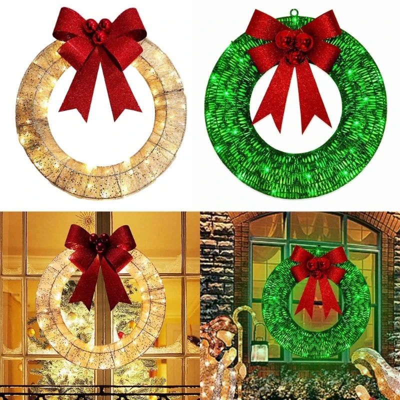 

Светящийся рождественский венок с бантом-бабочкой идеально подходит для внутреннего и наружного декора