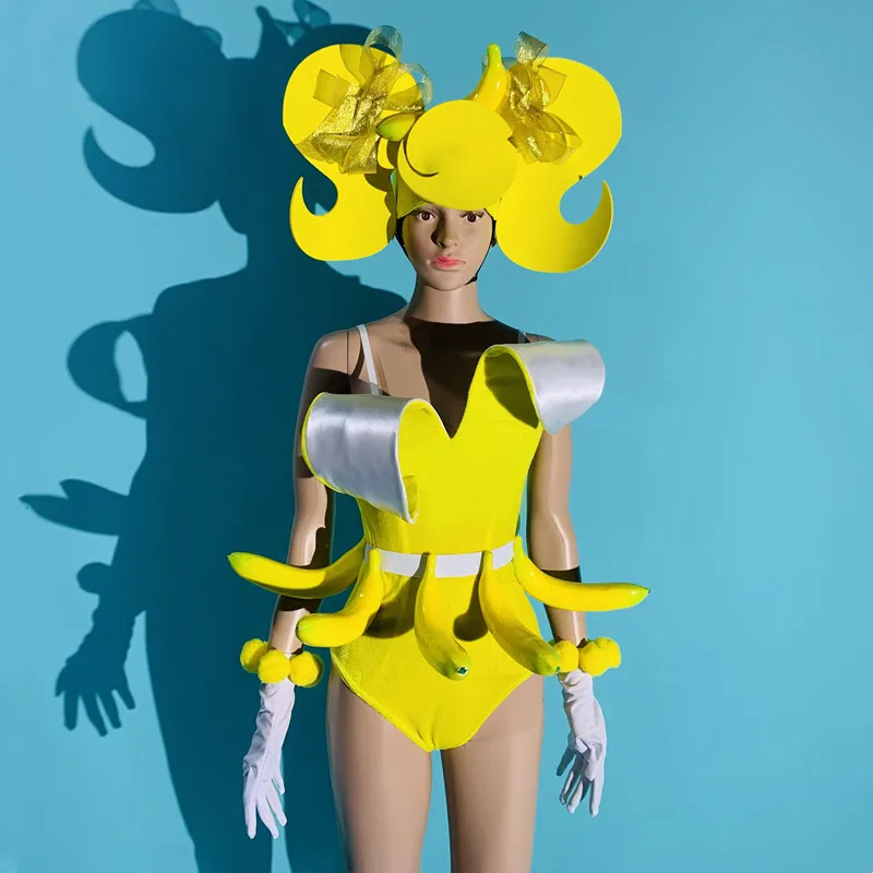 

Костюм банана для ролевых игр на Хэллоуин, костюм для ночного клуба, вечевечерние, рейва, выступления, сценическая одежда, танцевальная команда, преувеличенная танцевальная одежда
