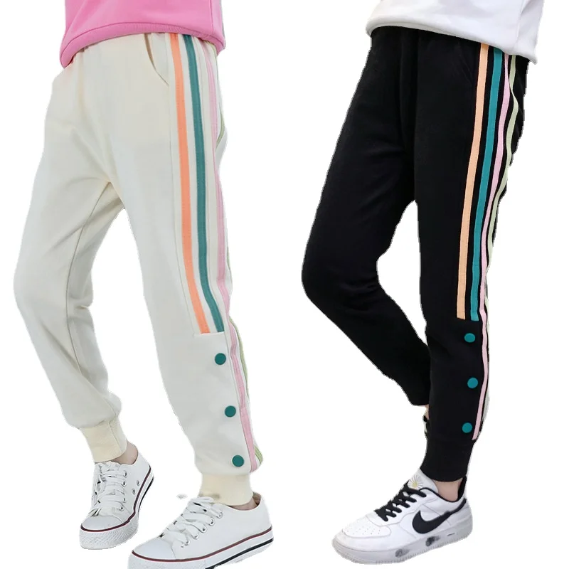 

Children Boys Girl Pants Fashion Embroidery Trousers 4 -14 Years Teens Sports Casual Leggings Kids Cotton Terry Stripe Britches