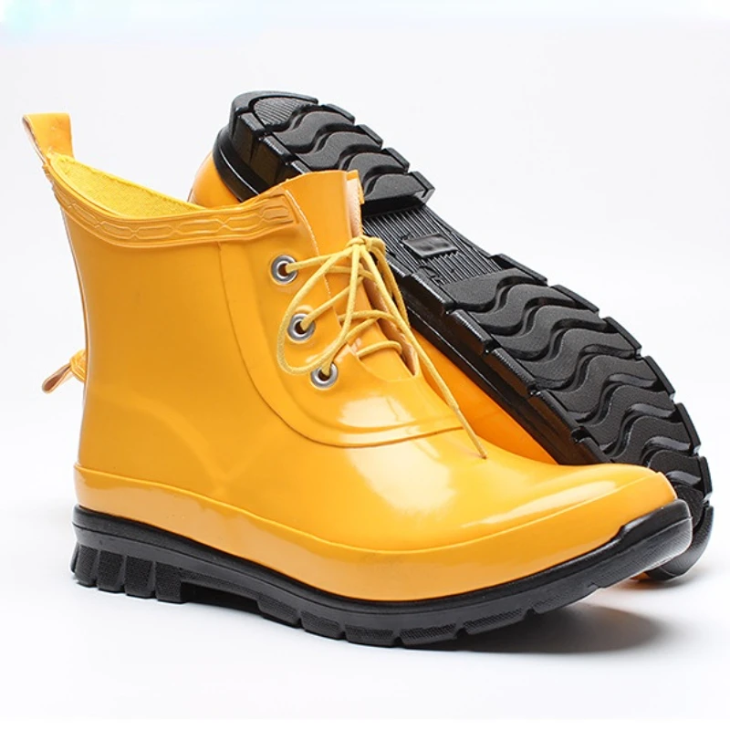 2023 Women Fashion Short Rain Boots Non-slip Lace-up Rubber Rain Boots Waterproof Water Shoes Wellies AL59