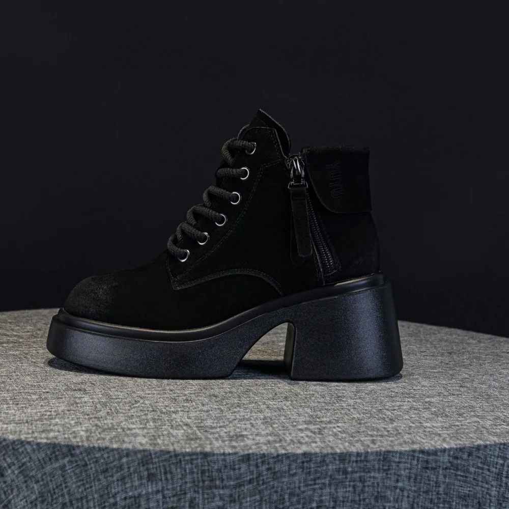 Новинка 2024 осенне-зимние женские ботинки на толстой подошве в британском стиле с
