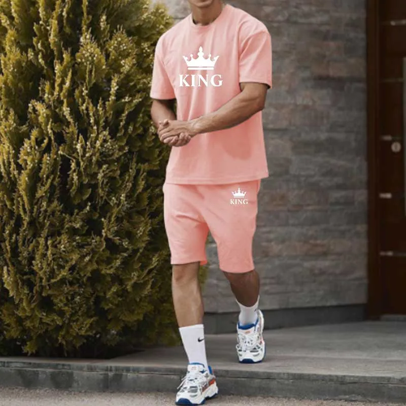 2023 New Men's Crown King Printed Two-piece Summer Sportswear Fashion Men's Jogging Suit T-Shirt and Short Casual Sportswear