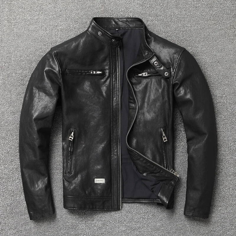 

Vintage Genuine Leather Jacket Men Spring Autumn Goatskin Learher Coats Motorcycle Jacket for Men Style 2022