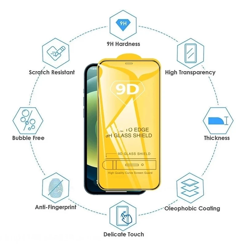 

For iPhone 14 13 Pro Max Glass Screen Protector 4Pcs 12 11 9D Full Glue Tempered X XR XS 7 8 se2020 Plus Protective Free Shippin