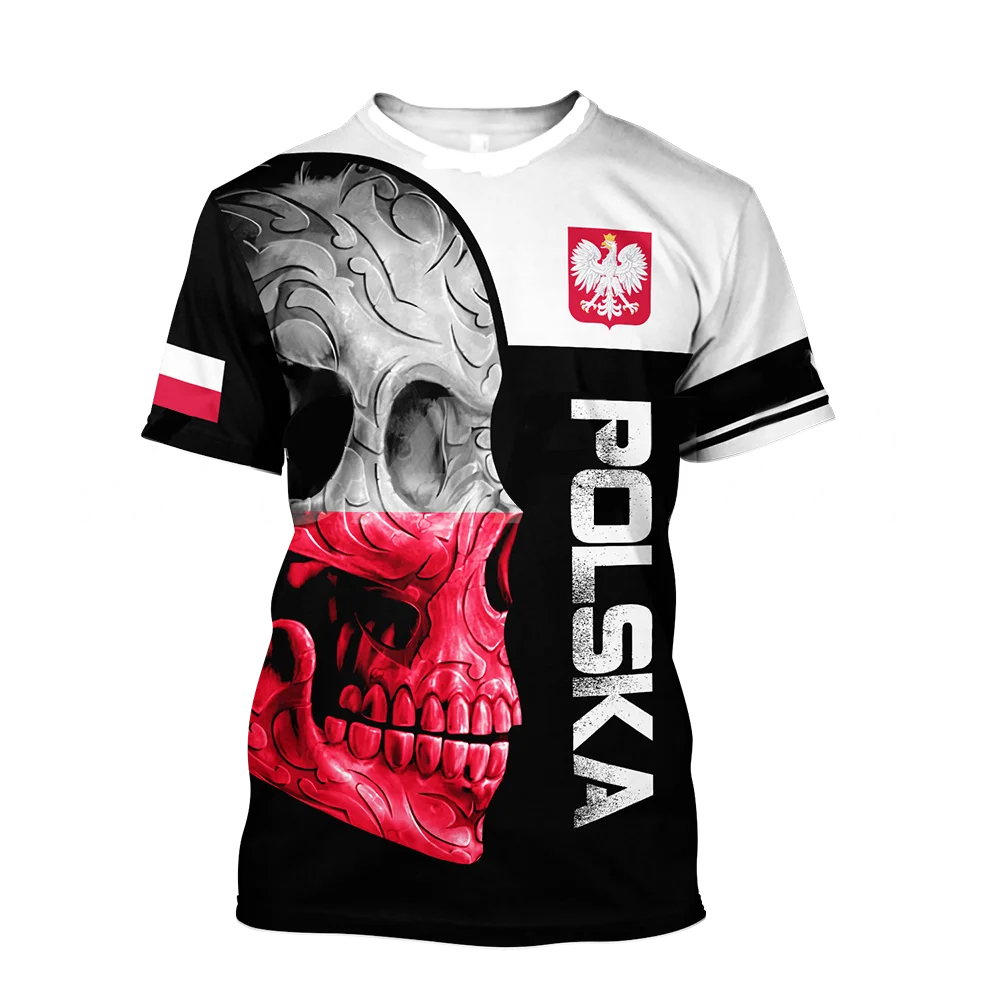 

POLSKA Poland National Emblem Printed 3D Men's T-Shirt Round Neck Short Sleeve Fashion Cool Streetwear Plus Size Loose Shirt