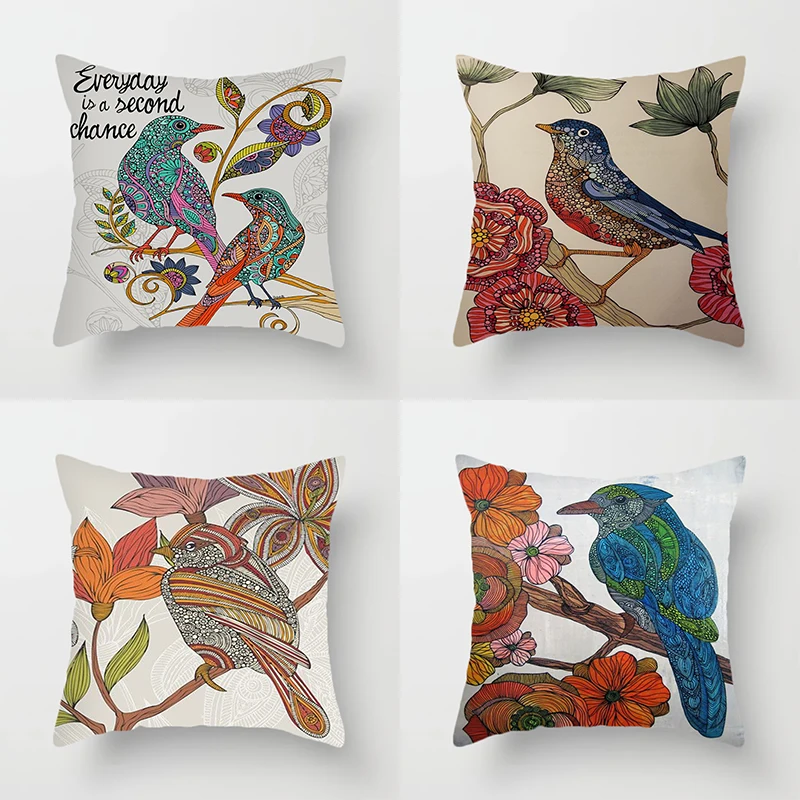 

Elife Creative Sparrow Pattern Decorative Cushion Cover for Sofa Bolster Throw Pillow Case 18x18in Home Decor Birds Pillowcase
