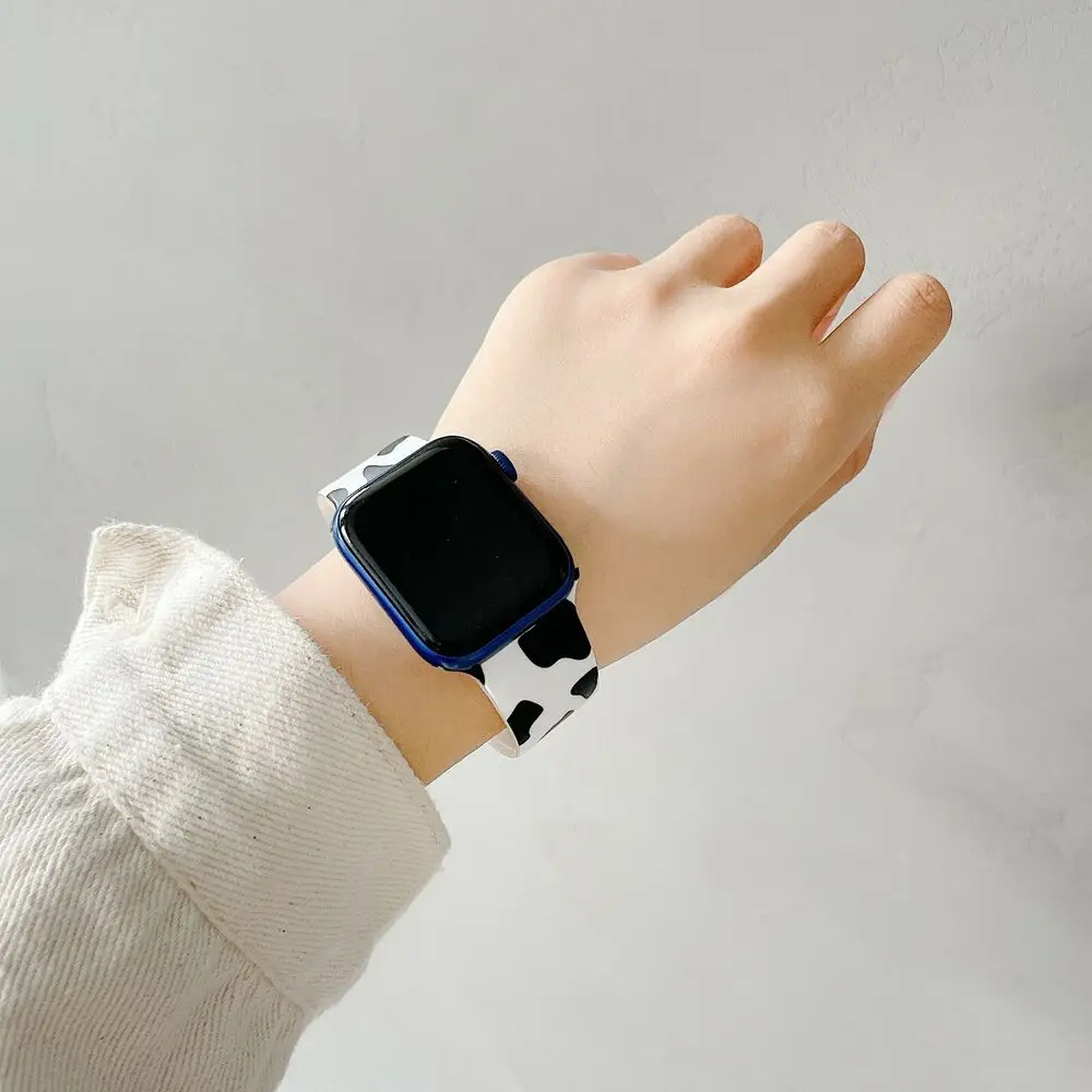 Glossy Cows Zebra TPU Loop for Apple Watch 8 7 6 5 4 3 2 SE Sports Bracelet Band Watch Band Strap 41mm 45mm 44mm 40mm 42mm 38mm