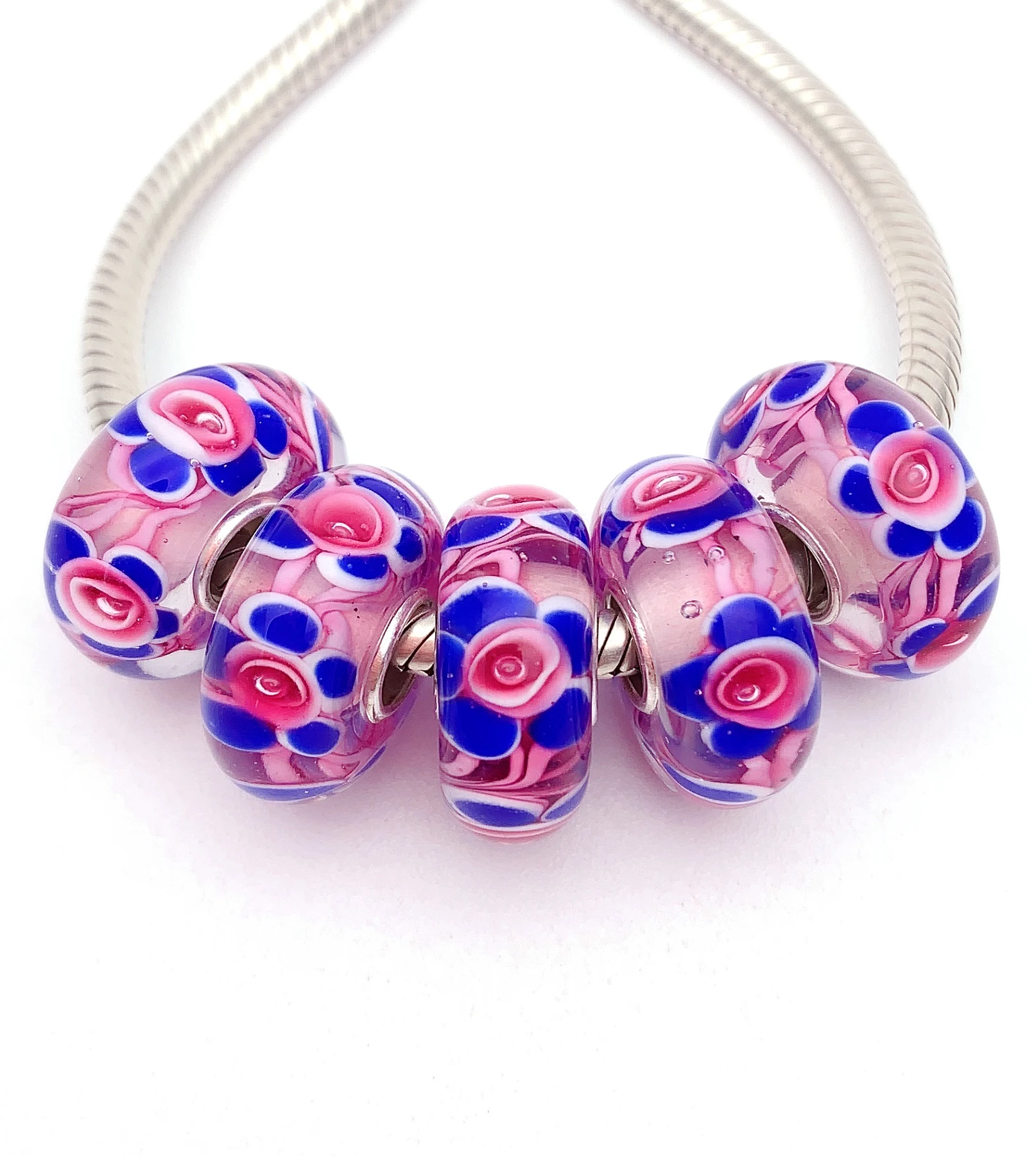 

YG199 5X 100% Authenticity S925 Sterling Silver Beads Murano Glassbeads Bead Fit European Charms Bracelet Diy Jewelry Lampwork