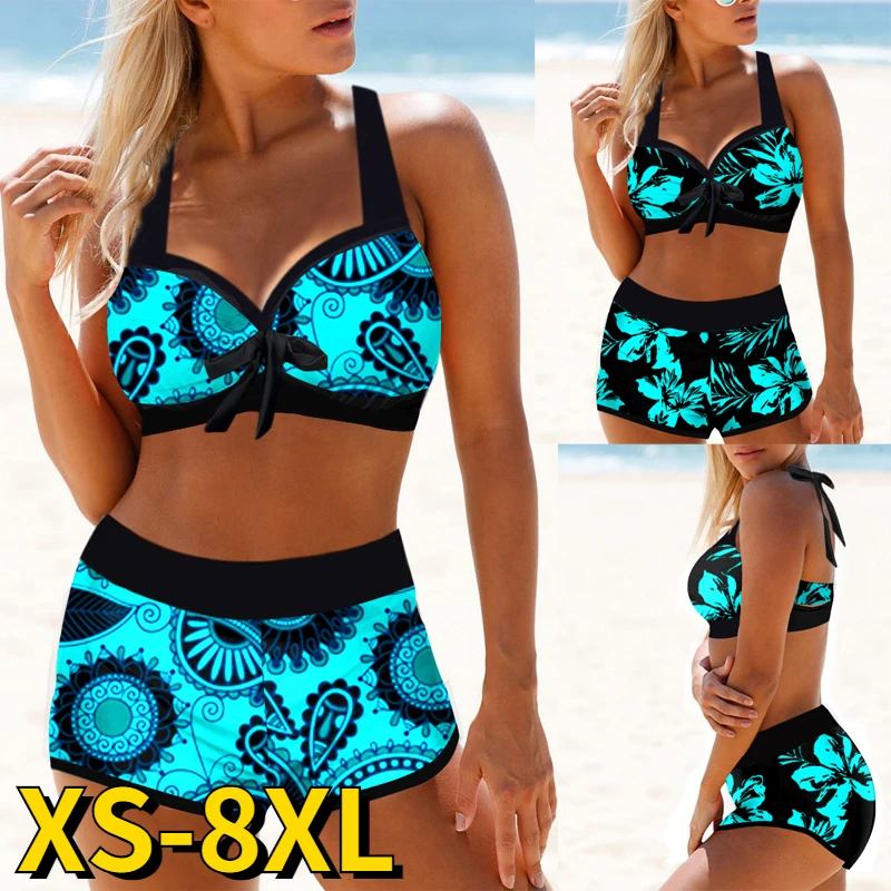 

Новинка 2022, купальник, сексуальное женское бикини с высокой талией, купальник с цветочным принтом, Женский бандажный свободный комплект бик...