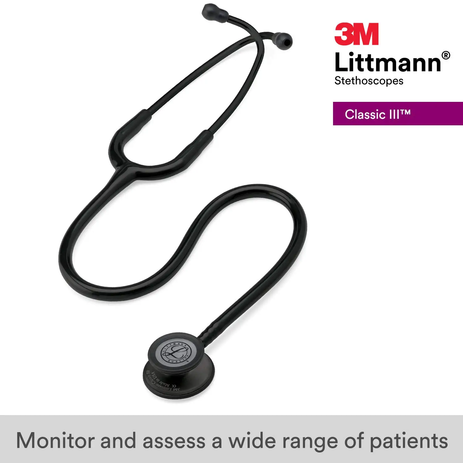 

3M Littmann Classic III Monitoring Stethoscope, Black Edition Chestpiece, Black Tube, 27 Inch, 5803