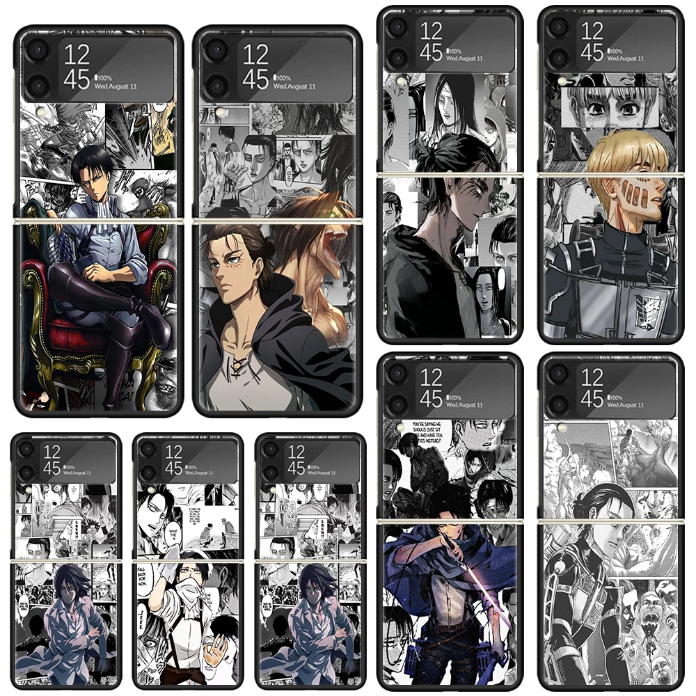 Фото Чехол для телефона с аниме «Атака Титанов» для Samsung Galaxy Z Flip 7 Flip7 Zflip 6 Flip6 5 Flip5 4 Flip4 3 Flip3 5G Fundas Black Cover Gala №1