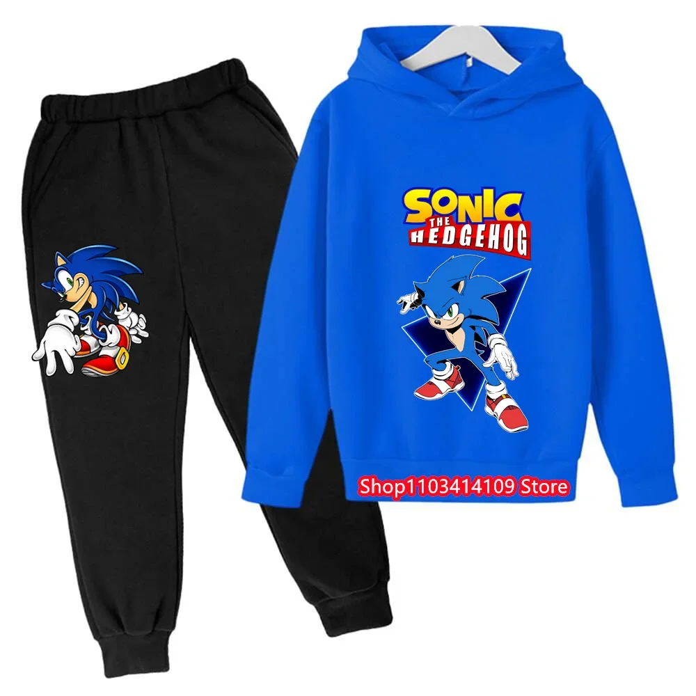 4-14 Years Old Kids Sonics Hoodies Sets Children Cotton Autumn And Spring Long Sleeve Sweatshirts Trousers 2pcs Costume Outfits