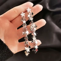 kioozol vintage tri color mix style star metal piece long tassel pendant drop earrings for women wedding party jewelry 227 ko1