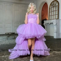 yipeisha 712 years baby purple flower girl dresses organza highlow court train tiered prom gowns summer baby birthday dress