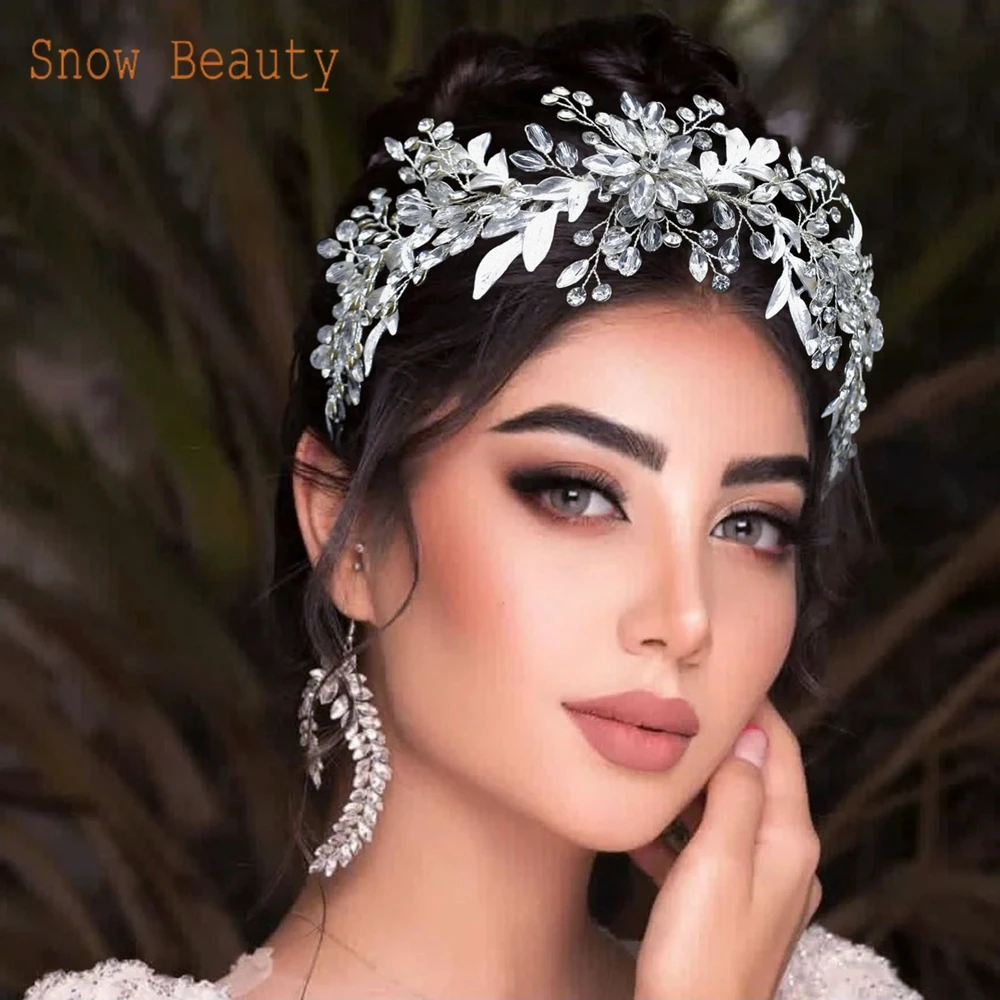 

DZ081 Elegant Bridal Headdress Leaves Bridesmaid Head Hoop Wedding Hair Jewelry Silver Color Rhinestone Princess Tiaras