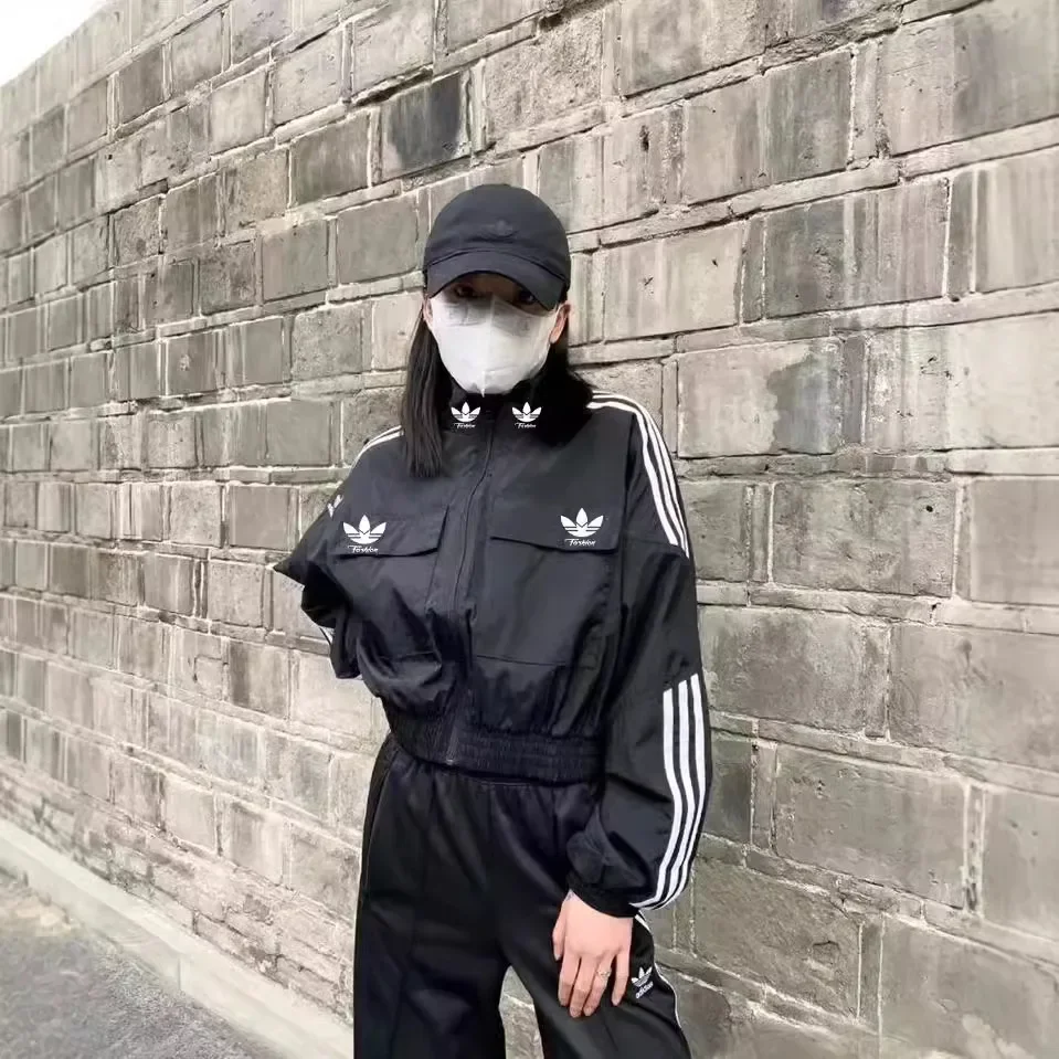 Autumn Three-Leaf Grass Men's Stand Collar Embroidered Jacket Women's Casual Loose-Fit Trendy Brand Cropped Top