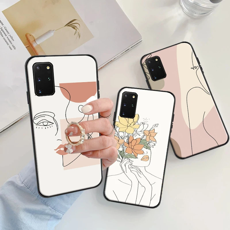

Abstract Art Line Flower Girl Soft TPU Phone Case For Samsung Galaxy S8 S9 S10 S10 Lite S20 S20 FE Lite Ultra Coque Black Cover