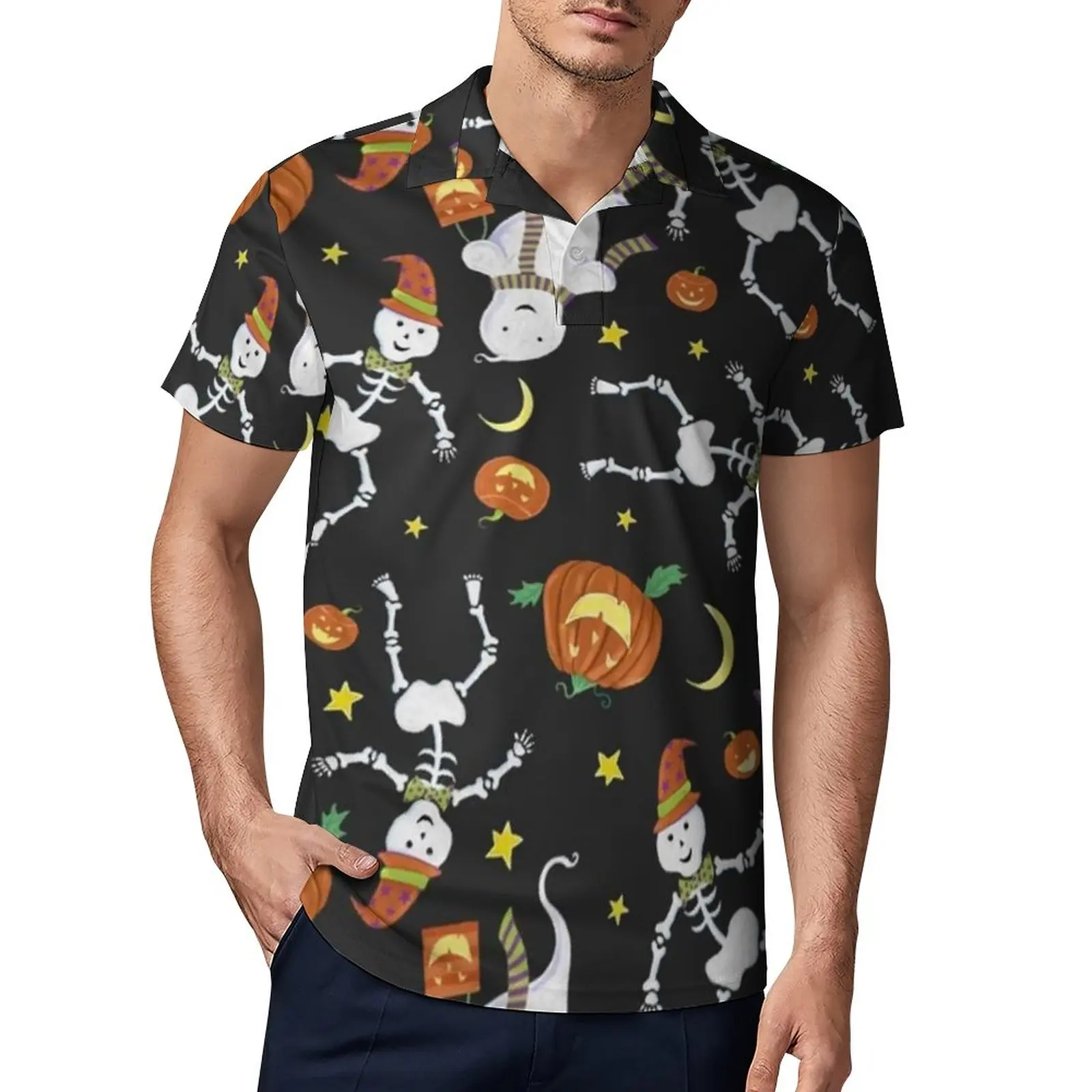 

Повседневные футболки для Хэллоуина с изображением костяного скелета, рубашка-поло с изображением призрака, тыквы, трендовая рубашка с отл...