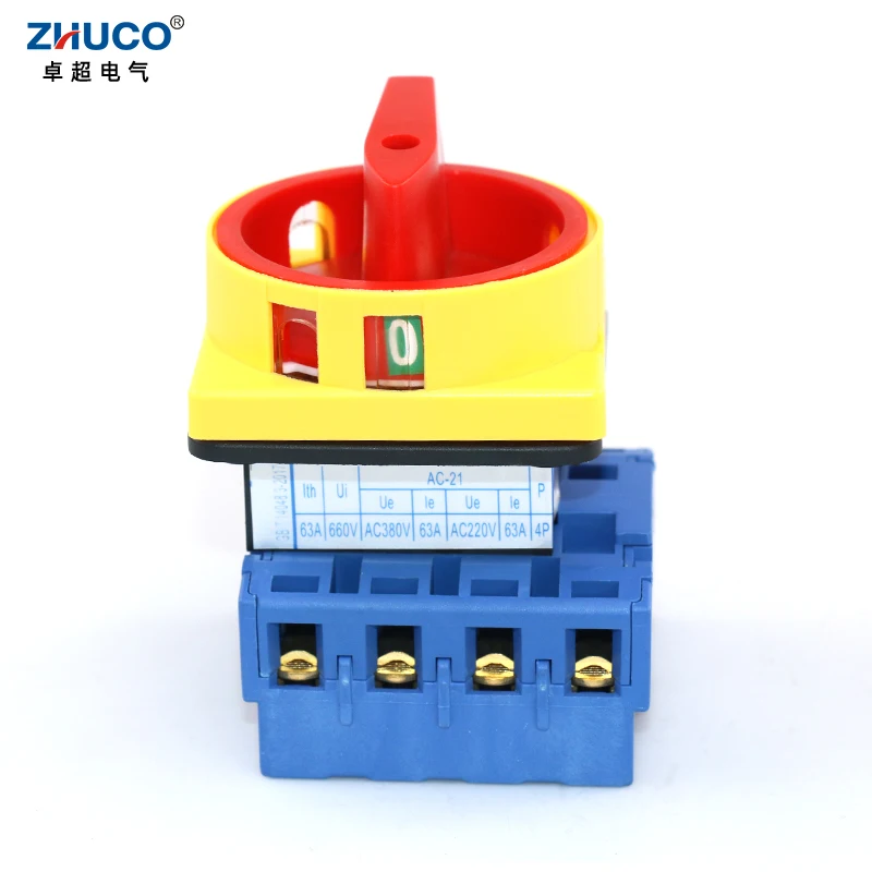 ZHUCO SZD11-63/ 400010 63 А 660 В 4 полюса включение выключение 4P 63A поворотный кулачковый