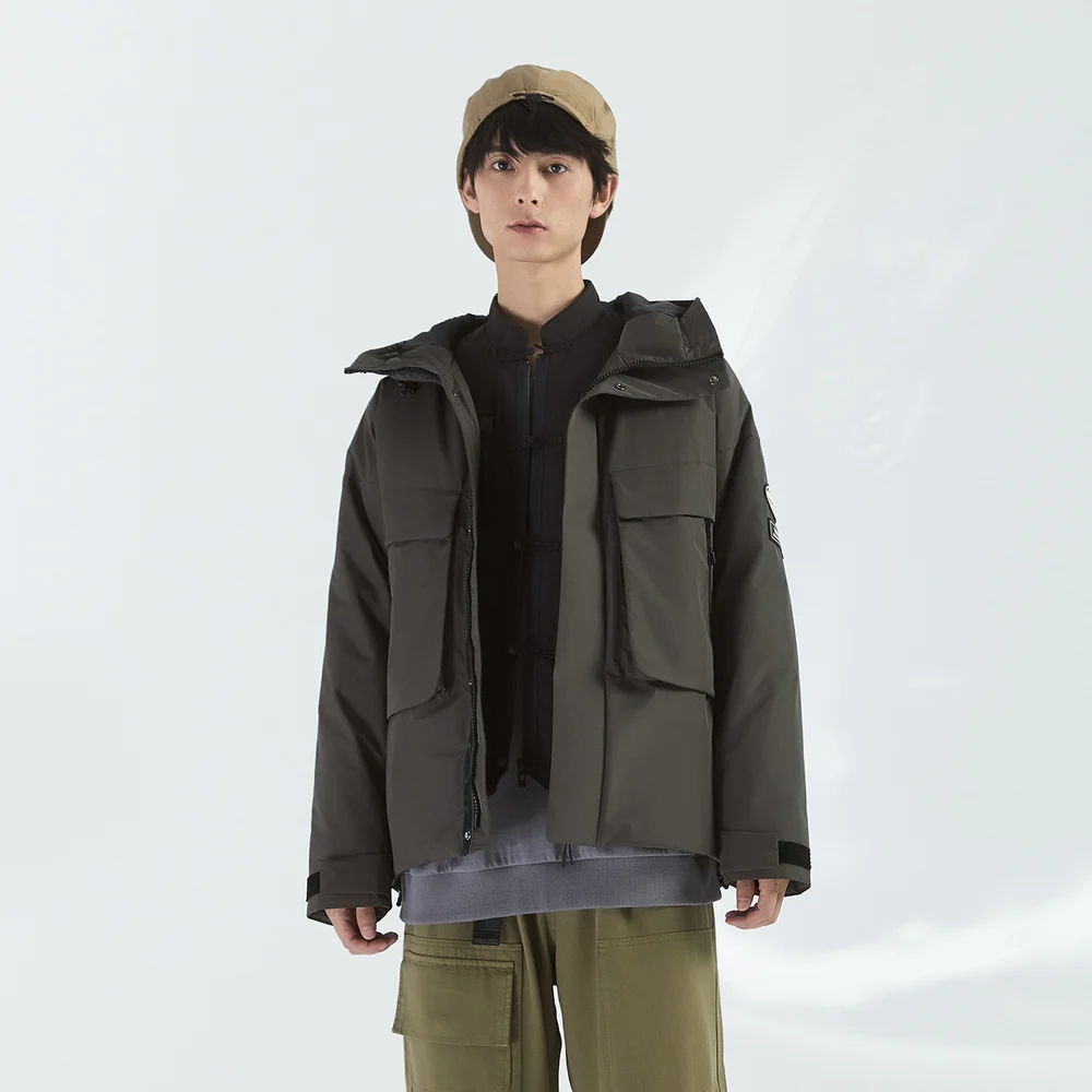 Metersbonwe Trend Cargo Down Wear For Man Loose 80% Gray Duck Down Stand Collar Hooded Warm Wear Winter Down Coat