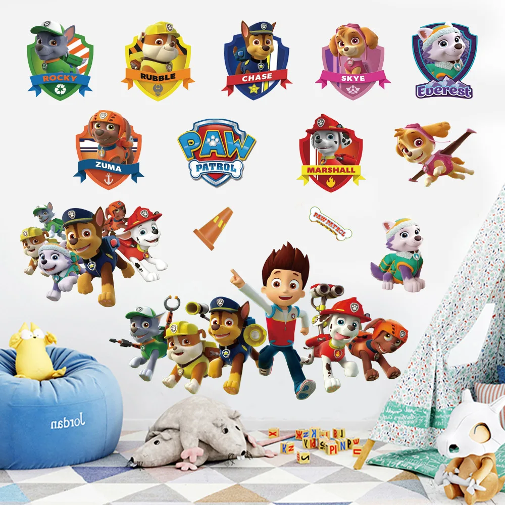 Новые популярные 3D собачьи детские наклейки на стену с героями мультфильмов, водонепроницаемые украшения для дома, патрули для детской комнаты, виниловые обои из ПВХ «сделай сам», подарки