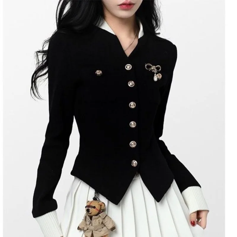 

Black Sweater Cropped Cardigans Coat Women Clothing Knit Pull Femme Fashion Sueter 2023 Ropa Mujer Korean Sweaters Y2k Tops