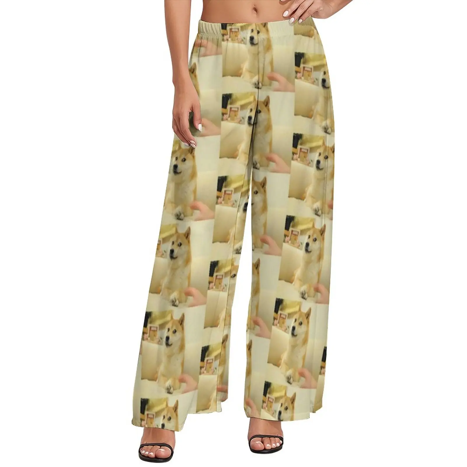 Doge Meme Pants Women Shibe Dog Face High Waisted Classic Printed Straight Wide Leg Pants Cheap Summer Big Size Beach Trousers