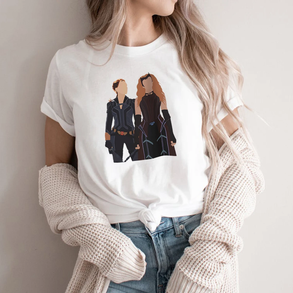 

Футболка с надписью Natasha and Wanda Scarlet футболка с ведьмой Romanoff и Maximoff, женские футболки с графическим принтом, Винтажная футболка с коротким рук...