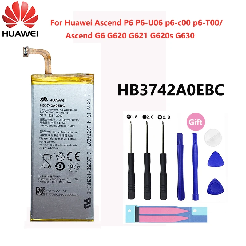 

100% Original Hua wei 2050mah HB3742A0EBC Replacement Phone Battery For Huawei Ascend G6 G620S G630 G7 P6 P7 Mini Batteries