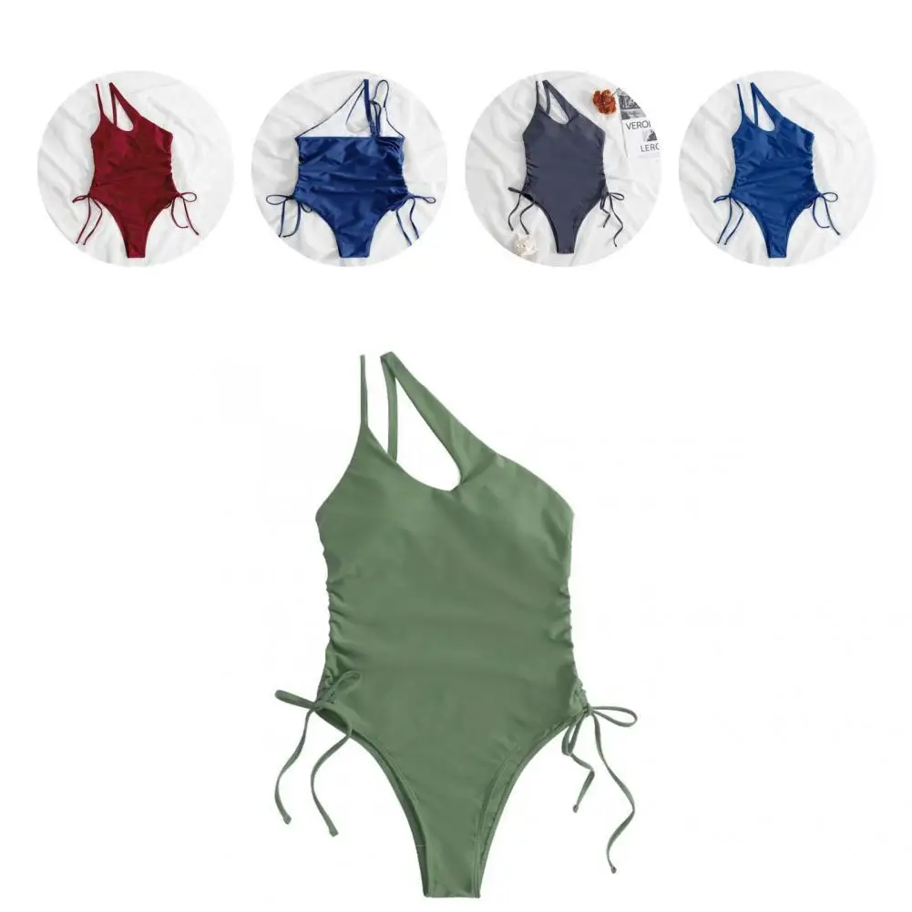 

Chic Women Swimsuit Slim Fit Solid Color Swimsuit Soft Lady Monokini