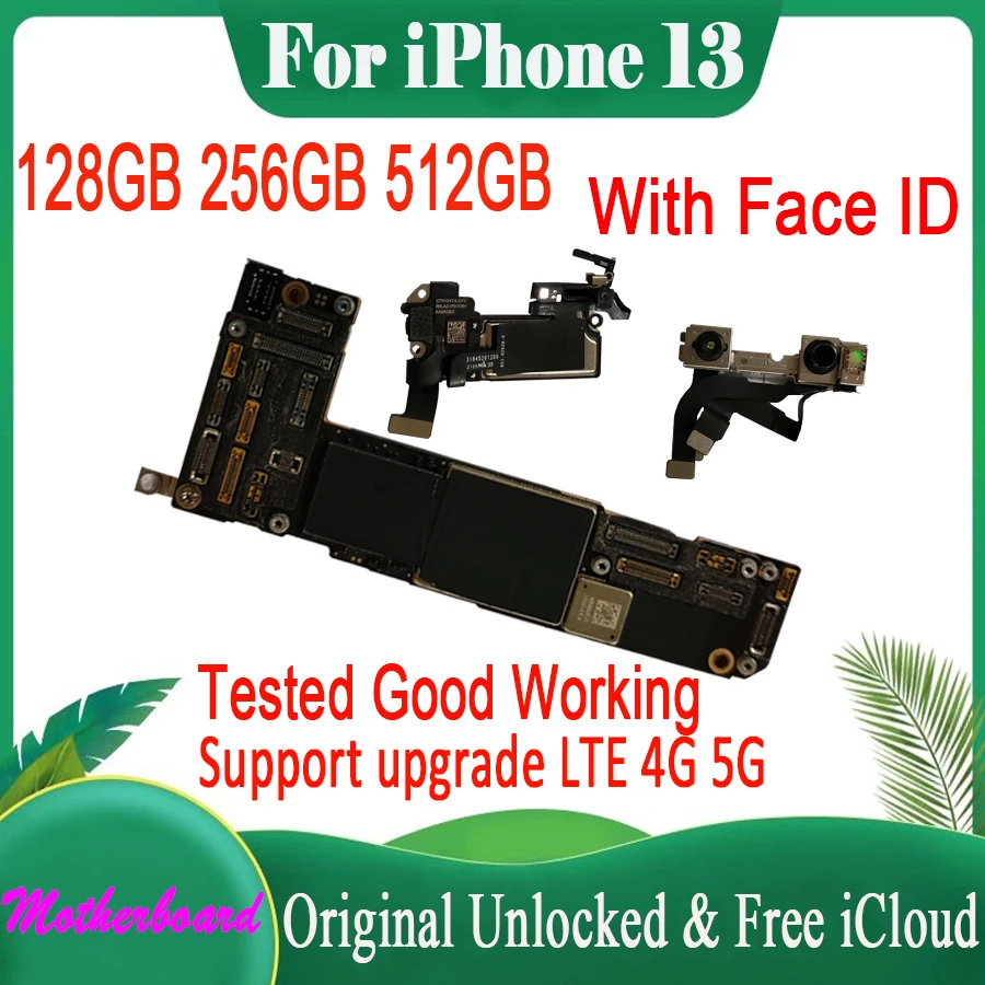 

100% Original For iPhone 13/13 mini/13 Pro/13 Pro Max Motherboard With Face ID 128GB 256G Full Unlocked Logic board Support LTE